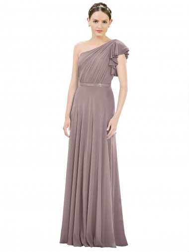 Staubige Rose A-Linien Eine-Schulter Chiffon Lange Brautjungfernkleider Ausverkauf
