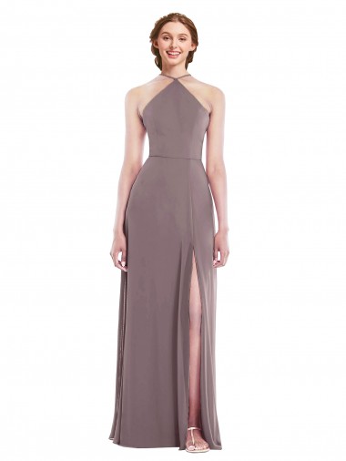 Staubige Rose A-Linien Neckholder Chiffon Lange Formale Brautjungfernkleider / Abendkleider Ausverkauf