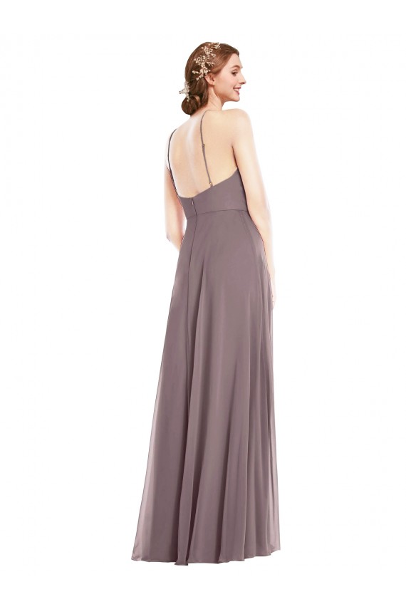 Staubige Rose A-Linien Neckholder Chiffon Lange Formale Brautjungfernkleider / Abendkleider Ausverkauf
