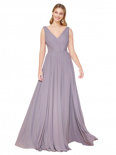 Staubige Rose A-Linien V-Ausschnitt Chiffon Lange Formale Brautjungfernkleider / Abendkleider / Abiballkleider Ausverkauf