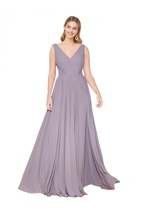 Staubige Rose A-Linien V-Ausschnitt Chiffon Lange Formale Brautjungfernkleider / Abendkleider / Abiballkleider Ausverkauf