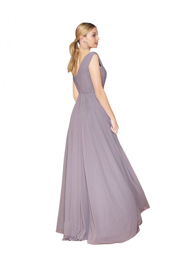 Staubige Rose A-Linien V-Ausschnitt Chiffon Lange Formale Brautjungfernkleider / Abendkleider / Abiballkleider Ausverkauf