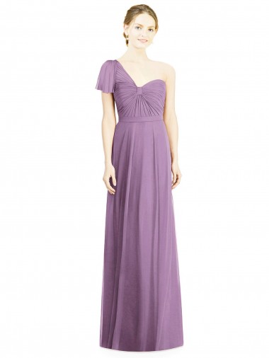 Staubiger Lavendel A-Linien Eine-Schulter Chiffon Lange Brautjungfernkleider Ausverkauf