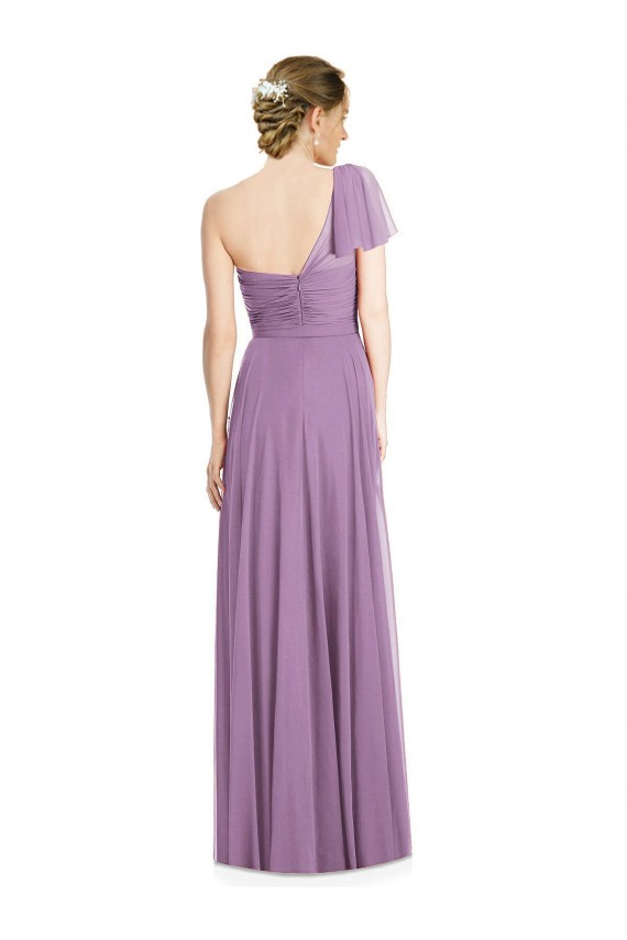 Staubiger Lavendel A-Linien Eine-Schulter Chiffon Lange Brautjungfernkleider Ausverkauf
