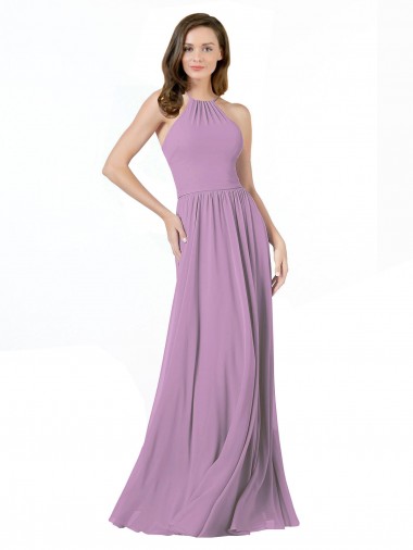 Staubiger Lavendel A-Linien Neckholder Chiffon Lange Brautjungfernkleider Ausverkauf