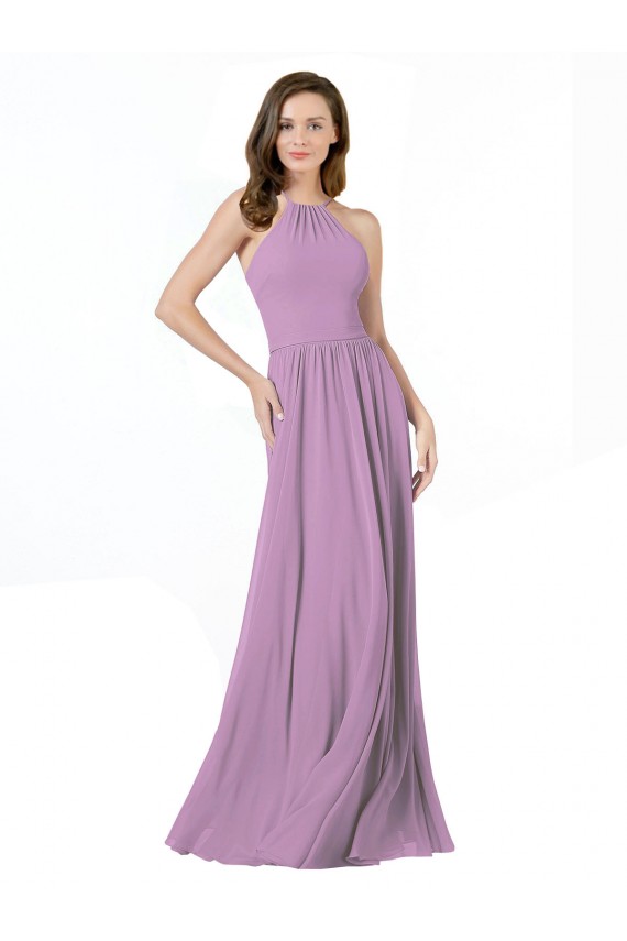 Staubiger Lavendel A-Linien Neckholder Chiffon Lange Brautjungfernkleider Ausverkauf