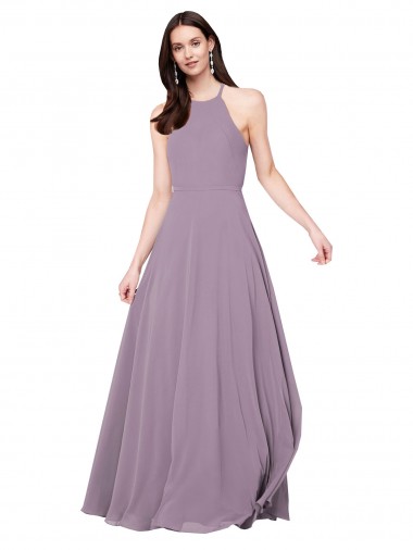 Staubiger Lavendel A-Linien Neckholder Chiffon Lange Brautjungfernkleider Ausverkauf