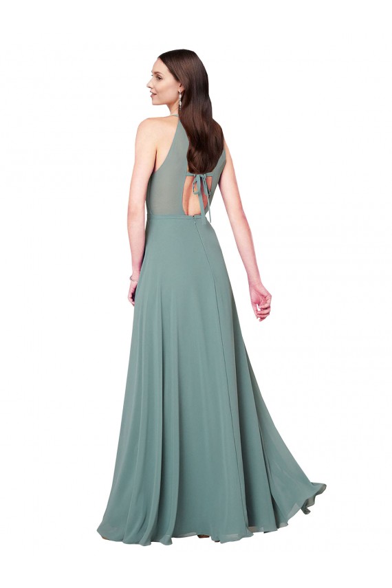 Staubiger Lavendel A-Linien Neckholder Chiffon Lange Brautjungfernkleider Ausverkauf