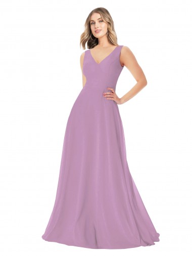 Staubiger Lavendel A-Linien V-Ausschnitt Chiffon Lange Brautjungfernkleider Ausverkauf