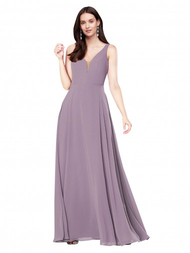 Staubiger Lavendel Etui V-Ausschnitt Chiffon Lange Formale Brautjungfernkleider / Abendkleider Ausverkauf