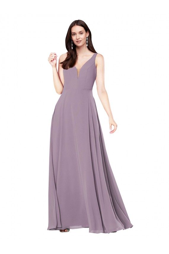Staubiger Lavendel Etui V-Ausschnitt Chiffon Lange Formale Brautjungfernkleider / Abendkleider Ausverkauf