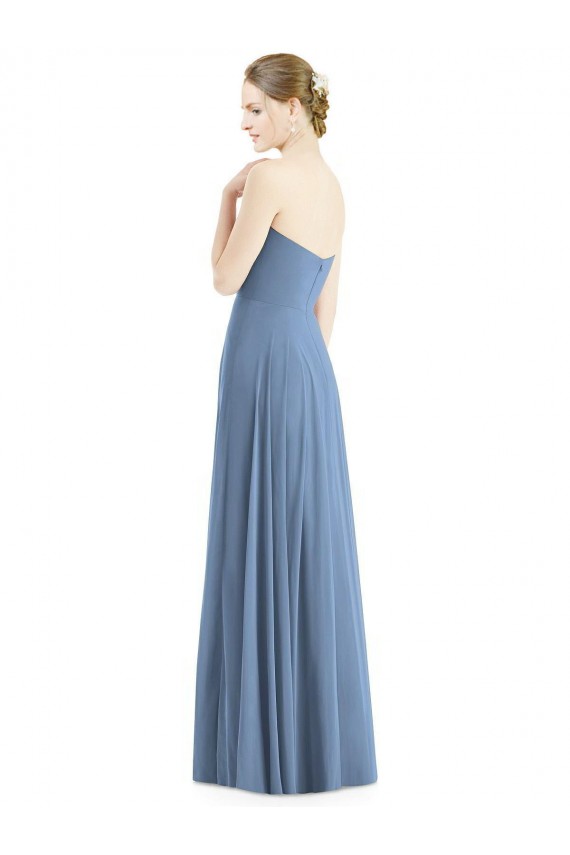 Staubiges Blau A-Linien Chiffon Lange Brautjungfernkleider Ausverkauf