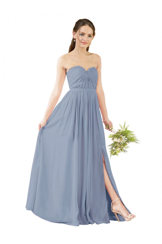 Staubiges Blau A-Linien Chiffon Lange Brautjungfernkleider Ausverkauf