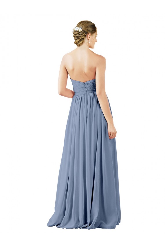 Staubiges Blau A-Linien Chiffon Lange Brautjungfernkleider Ausverkauf