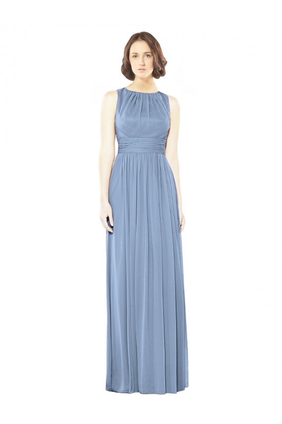 Staubiges Blau A-Linien Chiffon Lange Brautjungfernkleider Ausverkauf