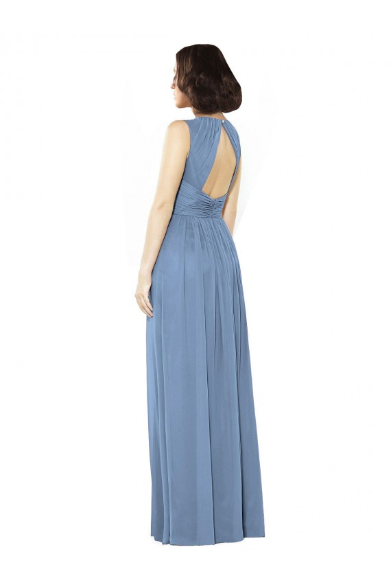 Staubiges Blau A-Linien Chiffon Lange Brautjungfernkleider Ausverkauf