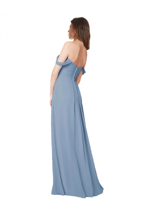Staubiges Blau A-Linien Chiffon Lange Brautjungfernkleider Ausverkauf