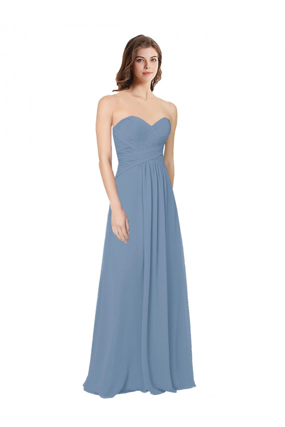 Staubiges Blau A-Linien Chiffon Lange Brautjungfernkleider Ausverkauf