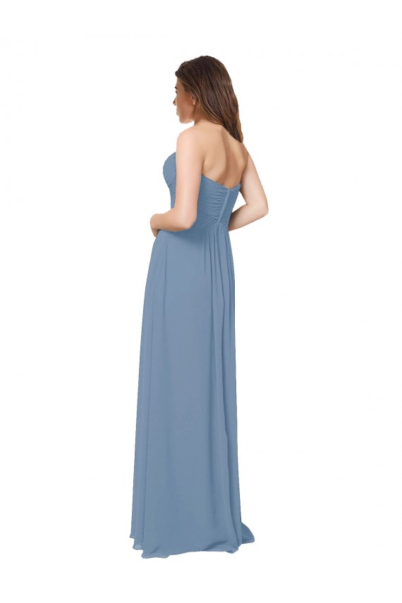 Staubiges Blau A-Linien Chiffon Lange Brautjungfernkleider Ausverkauf
