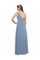 Staubiges Blau A-Linien Eine-Schulter Chiffon Lange Brautjungfernkleider Ausverkauf