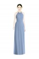Staubiges Blau A-Linien Neckholder Chiffon Lange Brautjungfernkleider Ausverkauf
