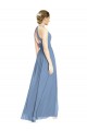 Staubiges Blau A-Linien Neckholder Chiffon Lange Brautjungfernkleider Ausverkauf