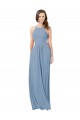 Staubiges Blau A-Linien Neckholder Chiffon Lange Brautjungfernkleider Ausverkauf