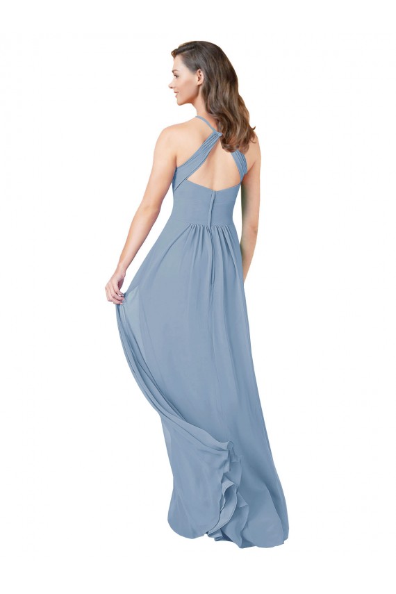 Staubiges Blau A-Linien Neckholder Chiffon Lange Brautjungfernkleider Ausverkauf