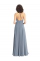 Staubiges Blau A-Linien Neckholder Haube Ausschnitt Chiffon Lange Brautjungfernkleider Ausverkauf