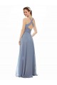 Staubiges Blau A-Linien Neckholder Stehkragen Ausschnitt Chiffon Lange Brautjungfernkleider Ausverkauf