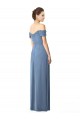 Staubiges Blau A-Linien Off-Schulter Chiffon Lange Brautjungfernkleider Ausverkauf