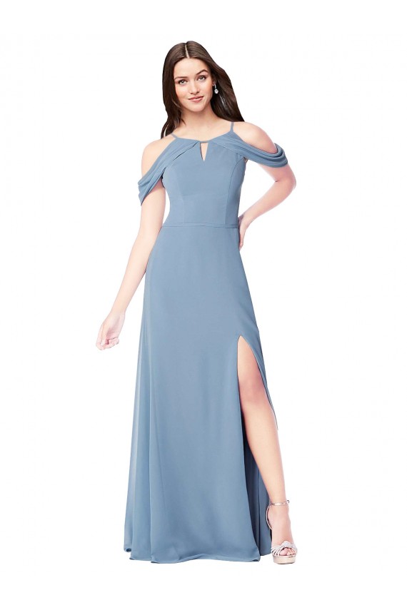 Staubiges Blau A-Linien Off-Schulter Chiffon Lange Brautjungfernkleider Ausverkauf