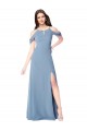Staubiges Blau A-Linien Off-Schulter Chiffon Lange Brautjungfernkleider Ausverkauf