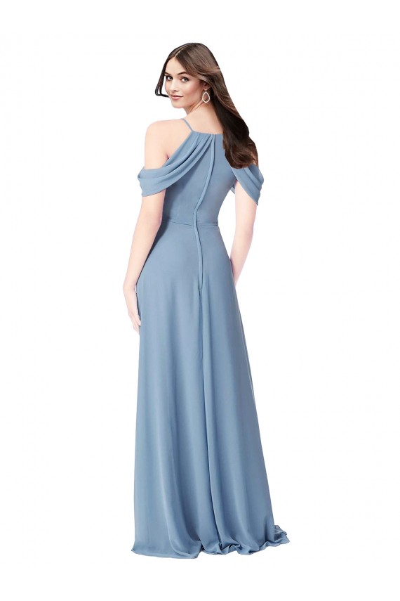 Staubiges Blau A-Linien Off-Schulter Chiffon Lange Brautjungfernkleider Ausverkauf