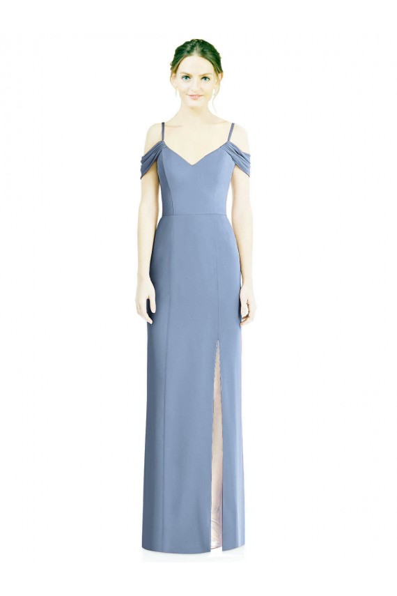 Staubiges Blau A-Linien Off-Schulter Chiffon Lange Formale Brautjungfernkleider / Abendkleider Ausverkauf