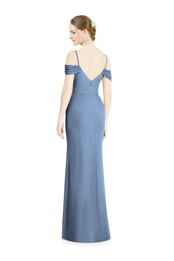 Staubiges Blau A-Linien Off-Schulter Chiffon Lange Formale Brautjungfernkleider / Abendkleider Ausverkauf