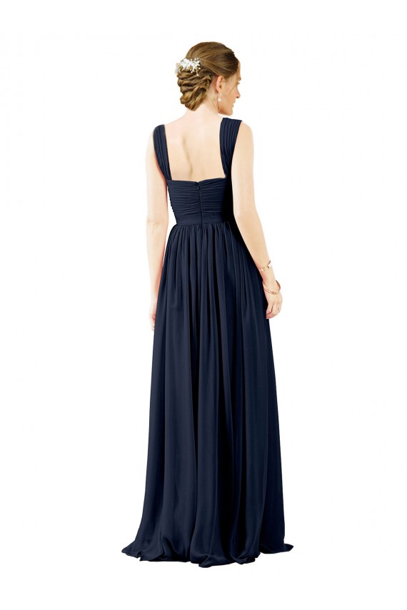Staubiges Blau A-Linien Quadrat Ausschnitt Chiffon Lange Brautjungfernkleider Ausverkauf