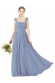 Staubiges Blau A-Linien Quadrat Ausschnitt Chiffon Lange Brautjungfernkleider Ausverkauf