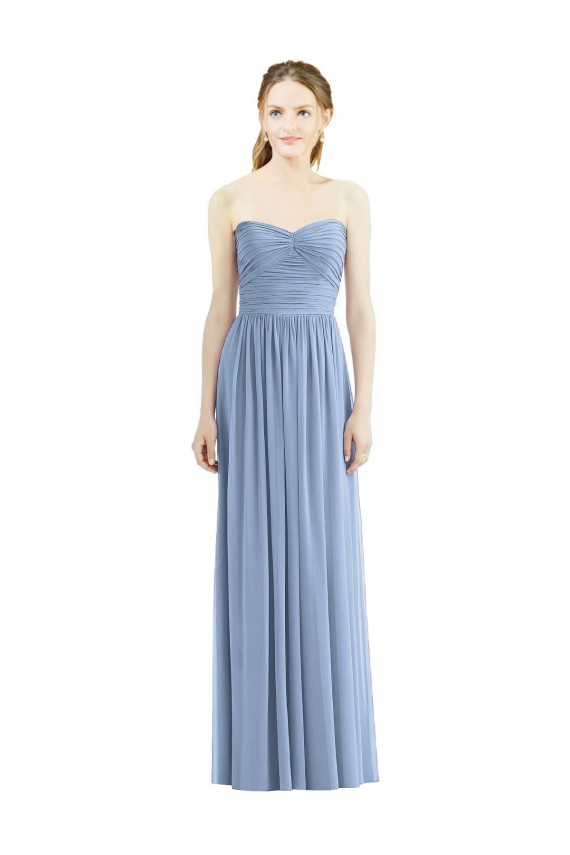 Staubiges Blau A-Linien Trägerlos Chiffon Lange Brautjungfernkleider Ausverkauf