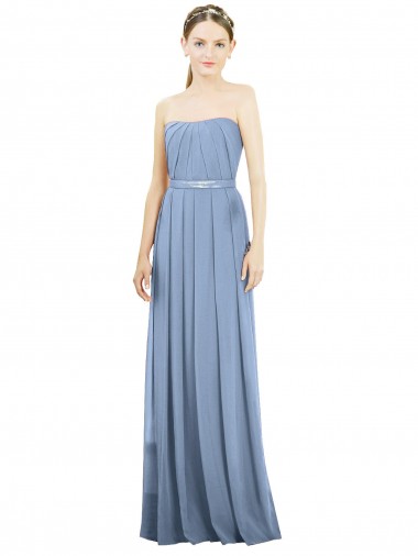 Staubiges Blau A-Linien Trägerlos Chiffon Lange Brautjungfernkleider Ausverkauf
