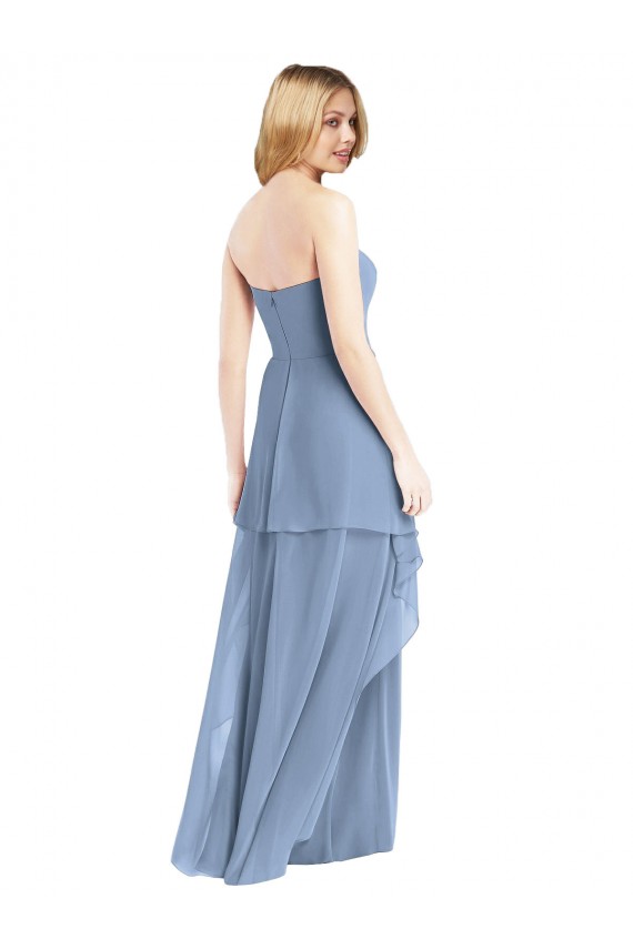 Staubiges Blau A-Linien Trägerlos Chiffon Lange Brautjungfernkleider Ausverkauf
