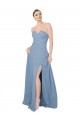 Staubiges Blau A-Linien Trägerlos Chiffon Lange Brautjungfernkleider Ausverkauf