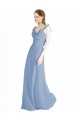 Staubiges Blau A-Linien V-Ausschnitt Chiffon Lange Brautjungfernkleider Ausverkauf