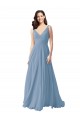 Staubiges Blau A-Linien V-Ausschnitt Chiffon Lange Brautjungfernkleider Ausverkauf