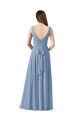 Staubiges Blau A-Linien V-Ausschnitt Chiffon Lange Brautjungfernkleider Ausverkauf