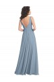 Staubiges Blau A-Linien V-Ausschnitt Chiffon Lange Brautjungfernkleider Ausverkauf