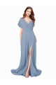 Staubiges Blau A-Linien V-Ausschnitt Chiffon Lange Brautjungfernkleider / Abiballkleider Ausverkauf