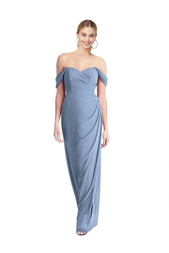 Staubiges Blau Meerjungfrau Off-Schulter Chiffon Lange Brautjungfernkleider Ausverkauf