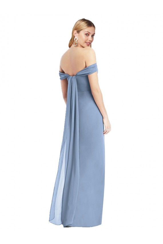 Staubiges Blau Meerjungfrau Off-Schulter Chiffon Lange Brautjungfernkleider Ausverkauf