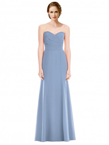 Staubiges Blau Meerjungfrau Trägerlos Chiffon Lange Brautjungfernkleider Ausverkauf
